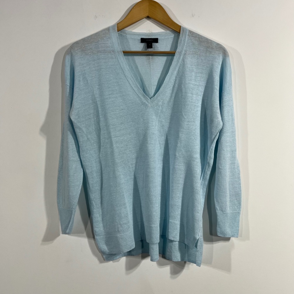 J. Crew Old Money Fisherman Old Money 100% Linen Light Blue Knit Top Women Small